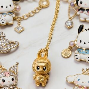 Labubu "Golden Love" 3D Artisan Necklace Gold over 925 Sterling Silver